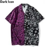 ☊ஐ♝ เสื้อเชิ้ตโปโลแ ขนสั้นสีเข้ม Icon Bandana Hawaiian