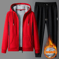 2023ฤดูหนาวหนาผู้ชายแฟชั่นขนแกะ Tracksuit Hooded Casual Jogger กีฬาเสื้อสเวตเตอร์ถักกางเกง Casual Mens Warm Sets