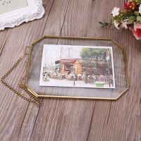 Octagon Floating Hanging Photo Frame Metal Glass Portrait Picture Plant Specimen Display Holder Double Sided Home Decoration