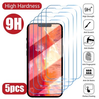[spot goods]อุปกรณ์ป้องกันกระจกนิรภัยสำหรับ iPhone 14 Pro Max XR XS X 11 12จอฟิล์ม13 5 6 7 8 Plus SE จำนวน5ชิ้น