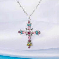 For Streetwear Chain Heart Zircon Pendant Women Jewelry Gothic Pink Cross Necklace