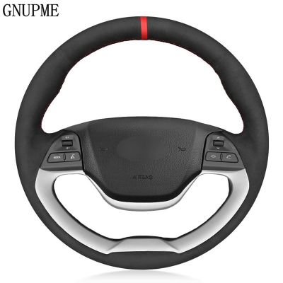 Steering Wheel Covers Black Genuine Leather Suede Car Steering Wheel Cover For Kia Morning 2011-2016 Picanto 2012-2015