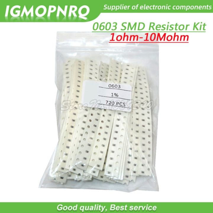 36values each 20pcs=720pcs 0603 1ohm 10Mohm SMD Resistor Kit Assorted Kit 1% component diy 1R 3.3R 5.1R 100R 1K 10K 100K 10M