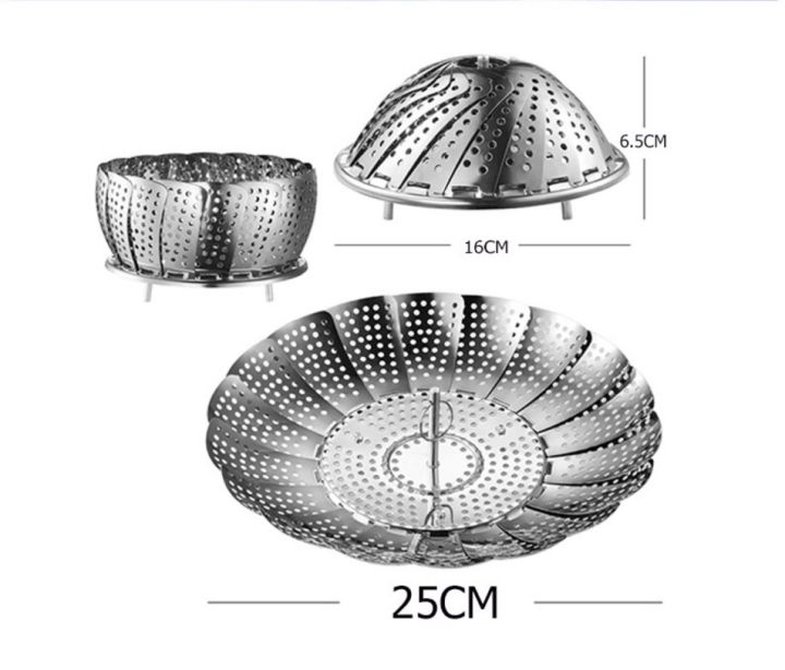 ถาดนึ่งสแตนเลสพับได้-ซึ่งนึ่งอาหาร-เครื่องครัว-หม้อนึ่ง-ซึ้งนึ่งอาหาร-หม้อนึ่งเหนียว-ตะแกรงรองนึ่ง-ที่นึ่งปลาหม้อ-ซึงนึ่งอาหาร-พับได้-พร้อมส่ง