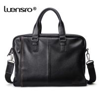 LUENSRO 100 Genuine Leather Briefcase Men Bag Business Handbag Male Laptop Shoulder Bags Tote Natural Skin Men Briefcase