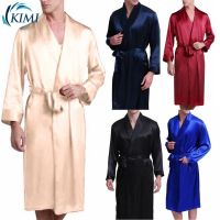COD SDFGDERGRER Bathrobe Mens Long Robes Wrap Bathrobe Pajamas Nightwear Sleepwear Casual Loose Silk Satin