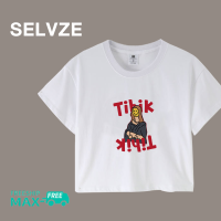 เสื้อยืดเสื้อเอวลอยภาพตัวอักษรการ์ตูนเกาหลี SELVZE สำหรับ C0014ผู้หญิง