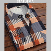 SEATUEMA เสื้อเชิ้ตลายสก๊อตสำหรับผู้ชาย ฤดูใบไม้ผลิและฤดูร้อนผ้าฝ้ายพิมพ์เสื้อแขนยาว เสื้อผ้ากันแดด เสื้อเชิ้ตผู้ชาย