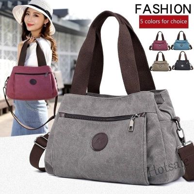 【hot sale】℗ C16 Women Pure Color Canvas Shoulder Bag Casual Hobo Handbag Messenger Crossbody Tote Bag Multi-pocket Bags for Women