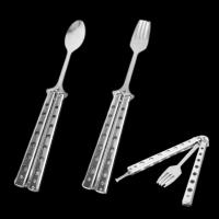 Foldable Butterfly Knife Stainless Steel Spoon Fork Training Spoon Fork Outdoor Tableware Butterfly Knife Tool Camping Equipment