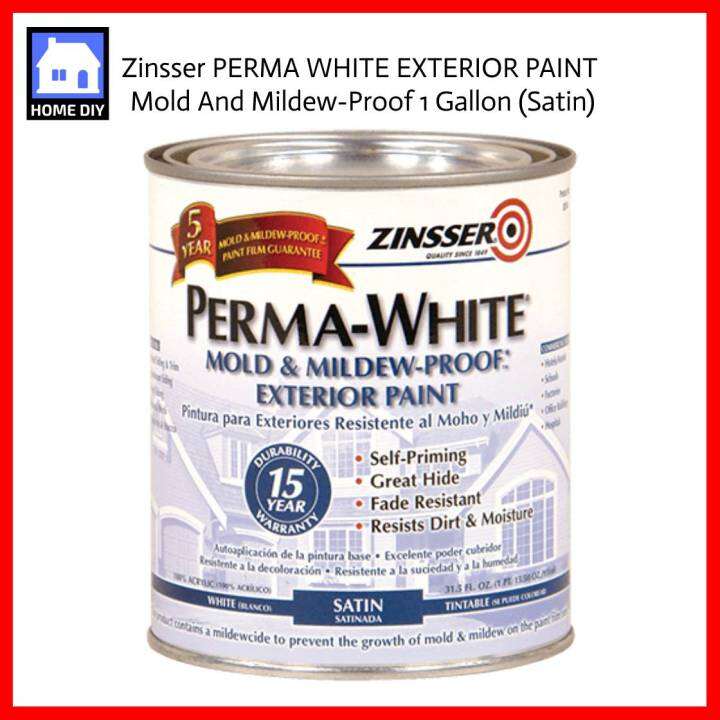 Zinsser PERMA WHITE EXTERIOR PAINT Mold And MildewProof 1 Gallon