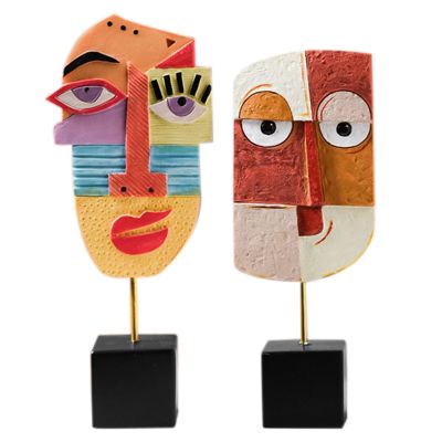 2 Pcs Resin Crafts Creative Living Room Wine Cabinet Decoration Decoration Abstract Face Art Decoration Decoration