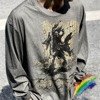 Washed Justin Bieber T เสื้อผู้ชายผู้หญิงคุณภาพสูงขนาดใหญ่ Graffiti เสื้อยืดแขนยาว Tee