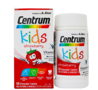 Centrum kids strawberry : multivitamin A to Zinc 60 chewable tablets เซนทรัม วิตามินรวม วิตามินเด็ก สำหรับเด็กอายุ 3 ปีขึ้นไป เคี้ยวได้ รสสตรอเบอร์รี 60 เม็ด