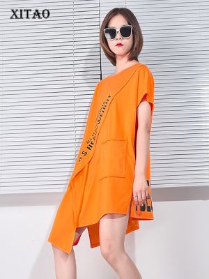 XITAO T-Shirts Asymmetrical Print Fashion Casual Batwing Sleeve Women Top