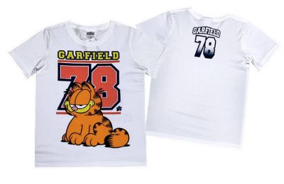 เสื้อยืดสีขาว คอตตอน เสื้อผ้าลายการ์ตูนลิขสิทธิ์แท้ เด็กผู้หญิง/ผู้ชาย เสื้อแขนสั้น แฟชั่น แมวอ้วน Garfield การ์ฟีลด์ MGF101-471T-Shirt  BestShirt