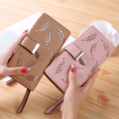 2023 Women Wallet PU Leather Purse Female Long Wallet Gold Hollow Leaves Pouch Handbag For Women Coin Purse Card Holders Clutch