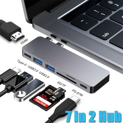 USB C ฮับต่อพ่วงสำหรับ MacBook Pro/ Air 2020 2019 2018,7ใน2 USB ฮับพร้อม4K HDMI 2 USB3.0 Tf/ การ์ดรีดเดอร์ SD USB-C Thunderbolt 3 Feona