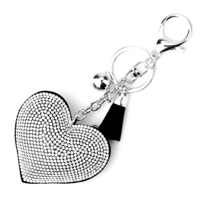 14Colors Silver Plated Heart Keychain Leather Tassel Holders Metal Crystal Key Chains Keyring Charm Bag Car Pendant Gift