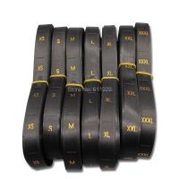 Free shipping 500 pcs a lot STOCK Black satin label with Golden text garment clothing embroidered size labels/tags/number tags Labels