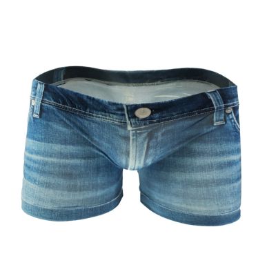 【CW】 Men Big Silk Denim Printed Shorts Fake Jean Briefs Male Bulge Underpants