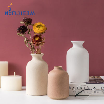 NIFLHEIM Frosted Ceramic Vase Simple Nordic Stoneware Flower Pot Home Living Room Desktop Decorative Vase Figurines for Interior