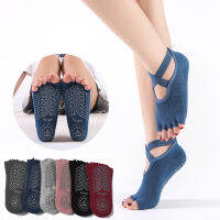 Mulheres Toeless Yoga Meias Com Apertos Anti-Deslizamento Bandagem Esporte Meias Ballet Dança Latina Barre Pilates Equipamentos De Fitness Meias Chão