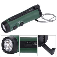 มัลติฟังก์ชั่น Hand Crank LED แคมป์ปิ้ง ไฟฉายฉุกเฉิน วิทยุ ไฟฉาย ที่ชาร์จโทรศัพท์มือถือ สีเขียว