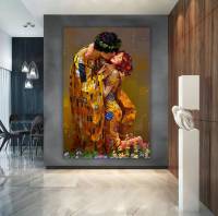 ผ้าใบจูบ,ศิลปะผ้าใบ Gustav Klimt,ศิลปะบนผืนผ้าใบสำหรับติดกำแพง Gustav,ภาพพิมพ์ผืนผ้าใบวาด Gustav,จูบกำแพง,ศิลปะ Gustav ที่ทันสมัย1ชิ้นภายในกรอบไม้หรือไร้กรอบ (หรือสีดำอะลูมินัมอัลลอยกรอบ)