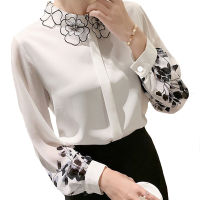 2021 Spring Summer New al collar Women Chiffon shirt Long sleeve Floral printed top Fashion Office lady blouse