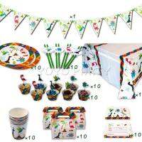 72Pcs for 10kids Dinosaur Dino theme birthday party supplies tableware set, plate+cup+straw+banner+tablecover ect