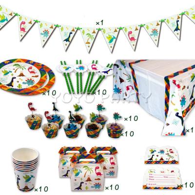 72Pcs for 10kids Dinosaur Dino theme birthday party supplies tableware set, plate+cup+straw+banner+tablecover ect
