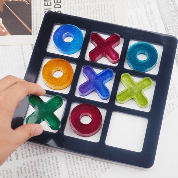 คริสตัลพิมพ์เรซินอีป็อกซีงานฝีมือ-diy-ทำเครื่องมือตลกเกม-tic-tac-toe-cabochons-ox-board-หล่อพิมพ์เค้กซิลิโคน