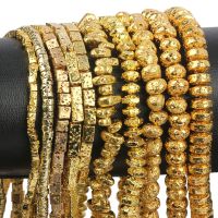 【CW】♀☍  Gold Plated Volcanic Stone Round Irregular Dics Loose Spacer Beads for Jewelry Necklace Making Finding