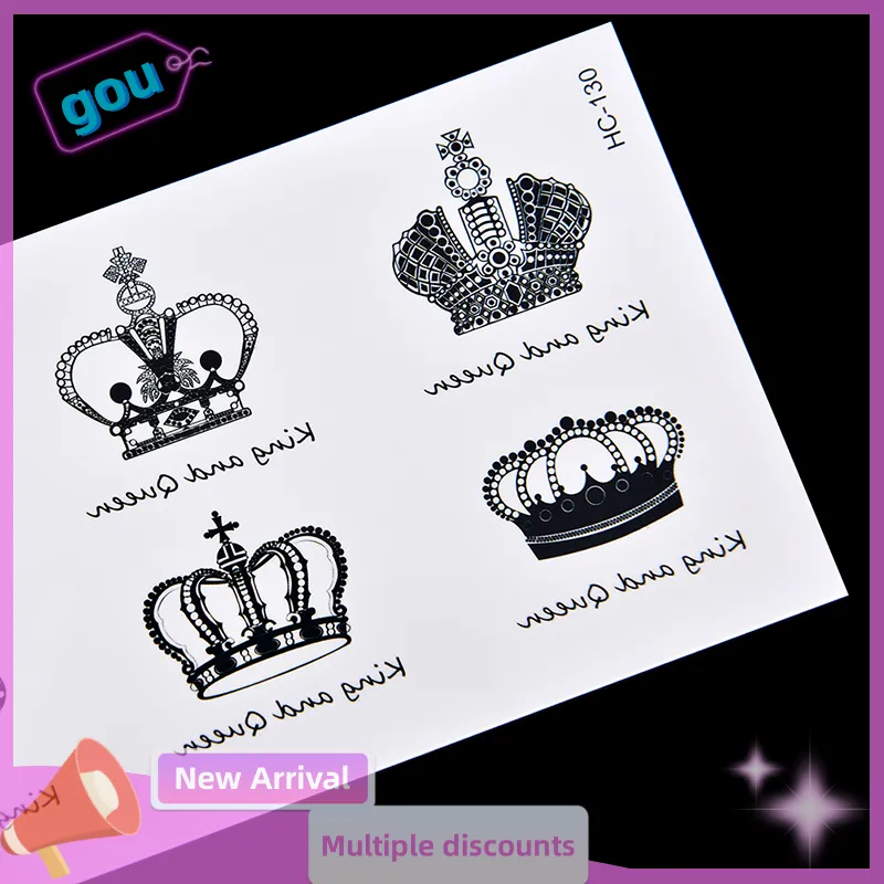 King and Queen Crowns Temporary Waterproof Tattoos Women Mens Fake