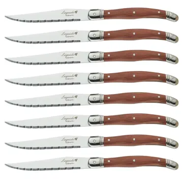 Jaswehome 6-Piece Serrated Steak Knives Set Dinner Knife Cutlery Solid Wood  Handle Full Tang Steel Laguiole Table Knife Sharp