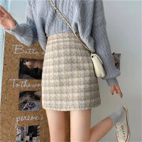 Vintage Woolen Houndstooth Plaid Skirt Fashion Women High Waist Slim Buttocks Short Mini Skirt Black Beige Autumn Winter Thicken