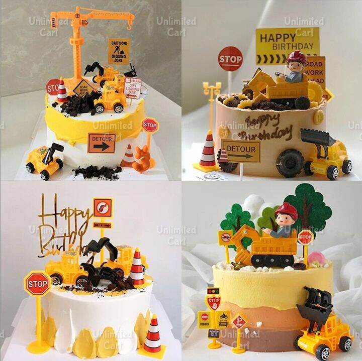 Construction Toy Cake Topper Engineering Tractor Construction Building ...