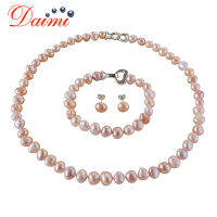 DAIMI 8-9mm Baroque Pearl Jewelry Sets Silver 925 Jewelry Pearl Sets NecklaceEarringscelet For Women