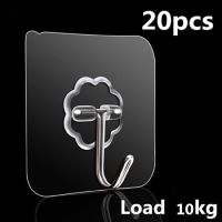 ตะขอแขวนตะขอแขวนผนังประตูกาวแข็งแรงใสขนาด6X6ซม. 20ชิ้นสำหรับห้องครัวห้องน้ำถ้วยดูดจุมาก