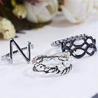 4PCSSet Retro Exaggerated Fashion Lightning Pearl Couple Joint Ring