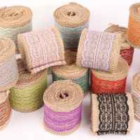 6cm 2m/Pack Natural Jute Burlap Ribbon With Lace Diy Wedding Ribbon Decoration Accessories Festival Supplies Party Crafts Gift Wrapping  Bags