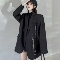 New Suit Jacket Womens Trendy Dark Black Retro Loose And Thin Fried Street Suit Jacket Women 2021 Spring And Autumn Loose A