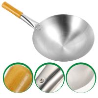 Stainless Steel Wok Round Bottom Wok Pow Wok Pan Chinese Cookware Steel Pan Pow Wok Asian Fry Wok Wood Carbon Steel Wok Pan