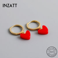 INZATT Real 925 Sterling Silver Red Heart Hoop Earrings For Fashion Women Party Minimalist Fine Jewelry Cute Accessories Gift