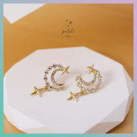 [petite by PRAKYRE] Luna Earring - ต่างหูรูปพระจันทร์เสี้ยวและดาวห้อย ตกแต่งด้วยเพชร แบบสาวหวาน มินิมอล