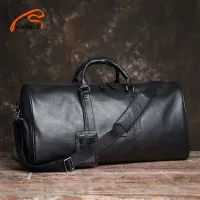 Mens Travel Bag Genuine Leather Casual Hand Luggage Bag High Capacity Duffle Shoulder Shoe Pocket For 17 Inch Laptop NUPUGOOShoe Bags