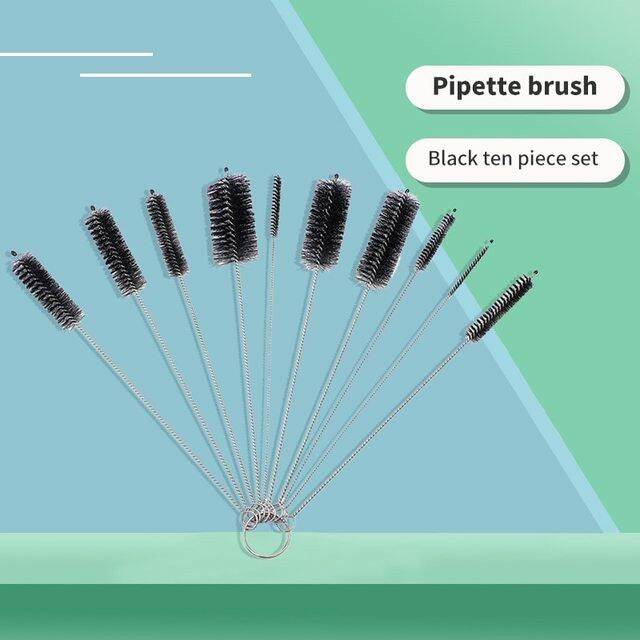 Bottle Clean Brush 10pcs Set Stainless Steel Soft Hair Brush Pipette