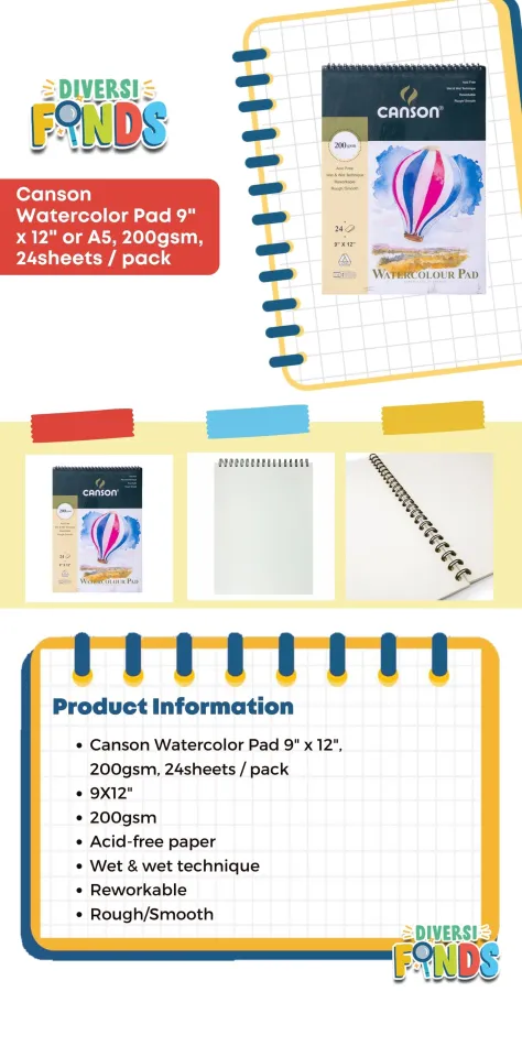 Canson Watercolor Pad 200gsm - 9 x 12 (24 Sheets)