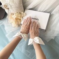 ❀✸ Bridal Lace Pearl Net Yarn Gloves Wrist Length Mesh Finger Gloves Party Formal Etiquette Wedding Accessories Short Dance Gloves